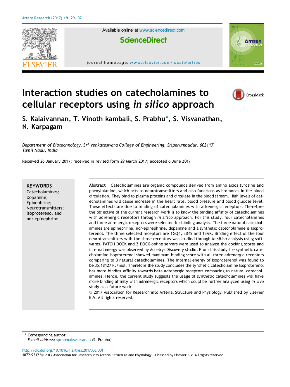 Interaction studies on catecholamines to cellular receptors using in silico approach