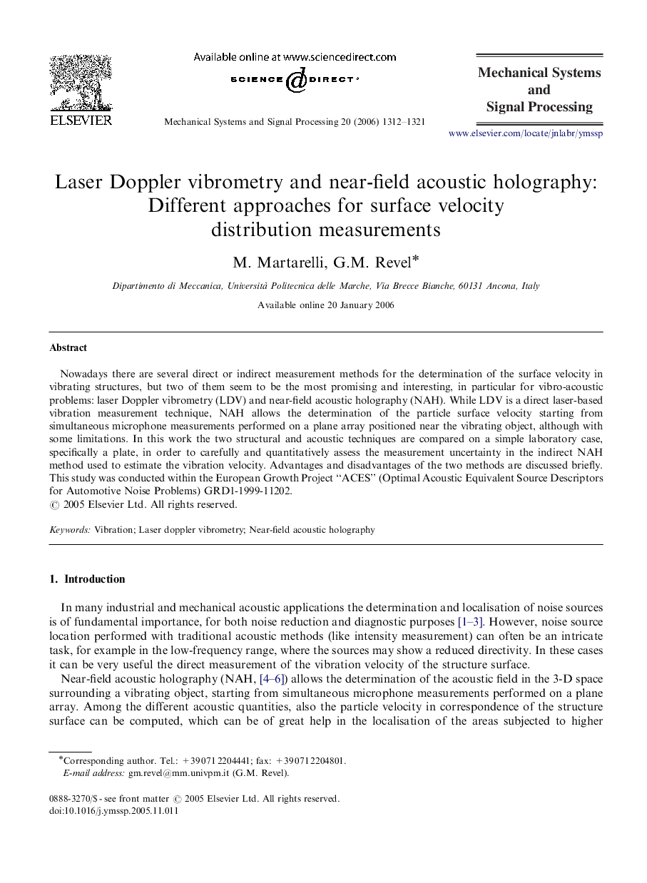 Laser Doppler vibrometry and near-field acoustic holography: Different approaches for surface velocity distribution measurements