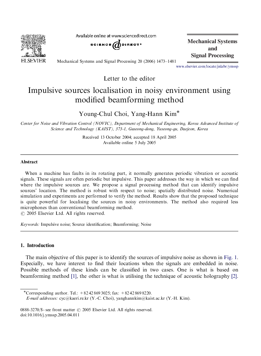 Impulsive sources localisation in noisy environment using modified beamforming method