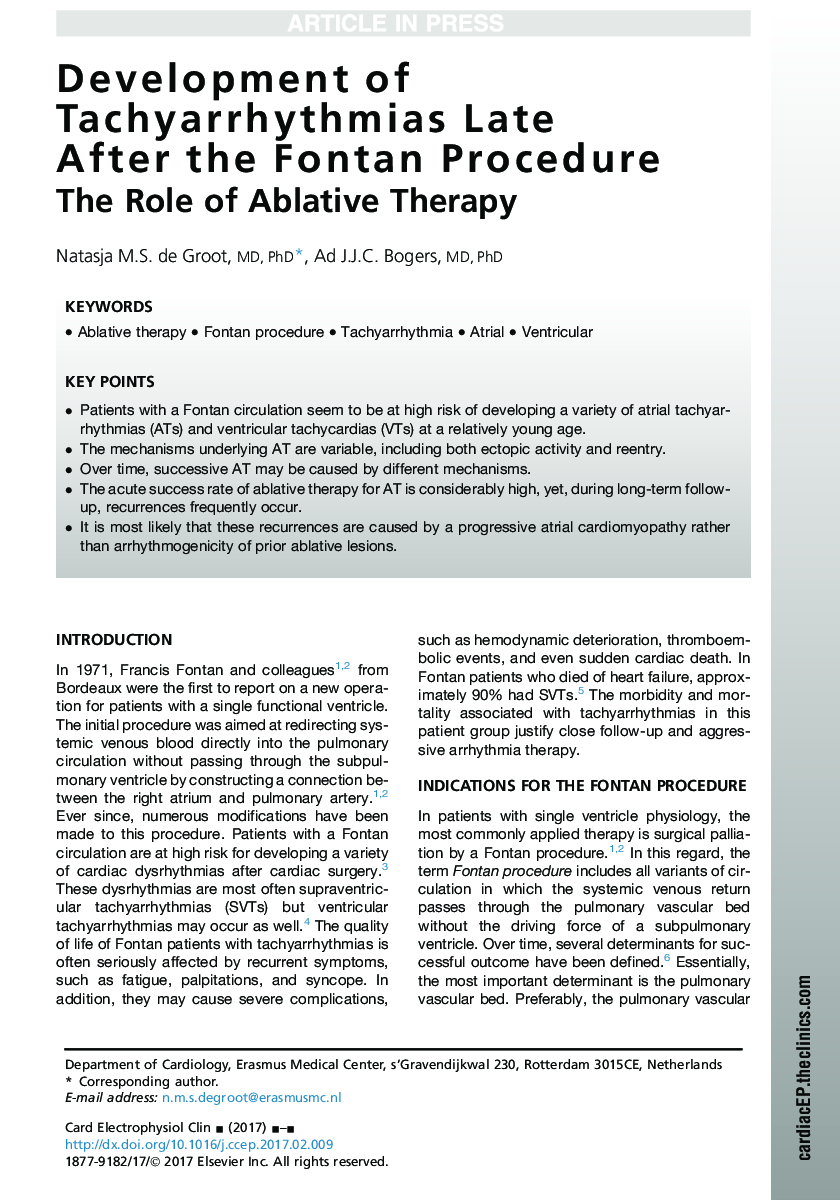 Development of Tachyarrhythmias Late After the Fontan Procedure