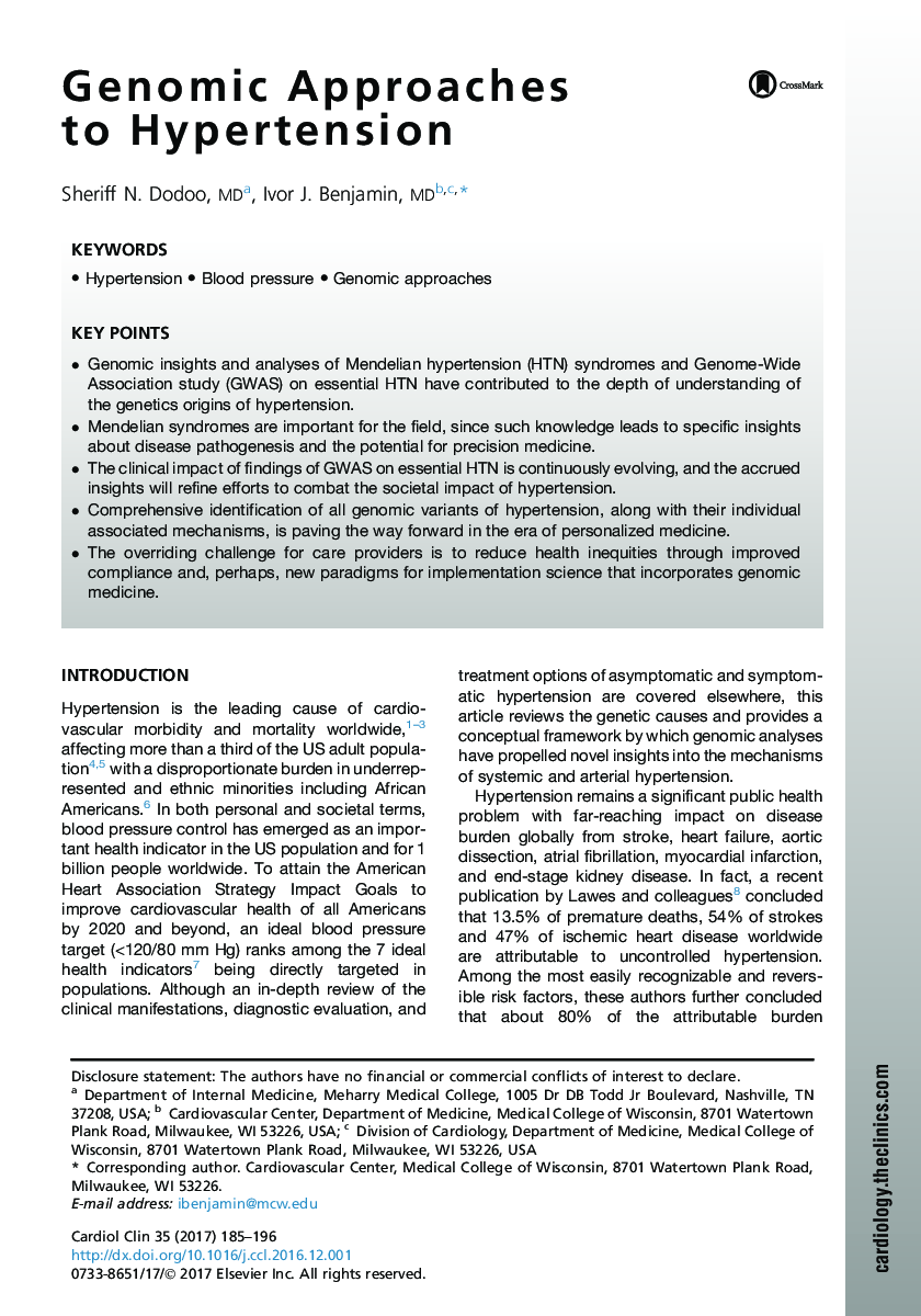 Genomic Approaches to Hypertension