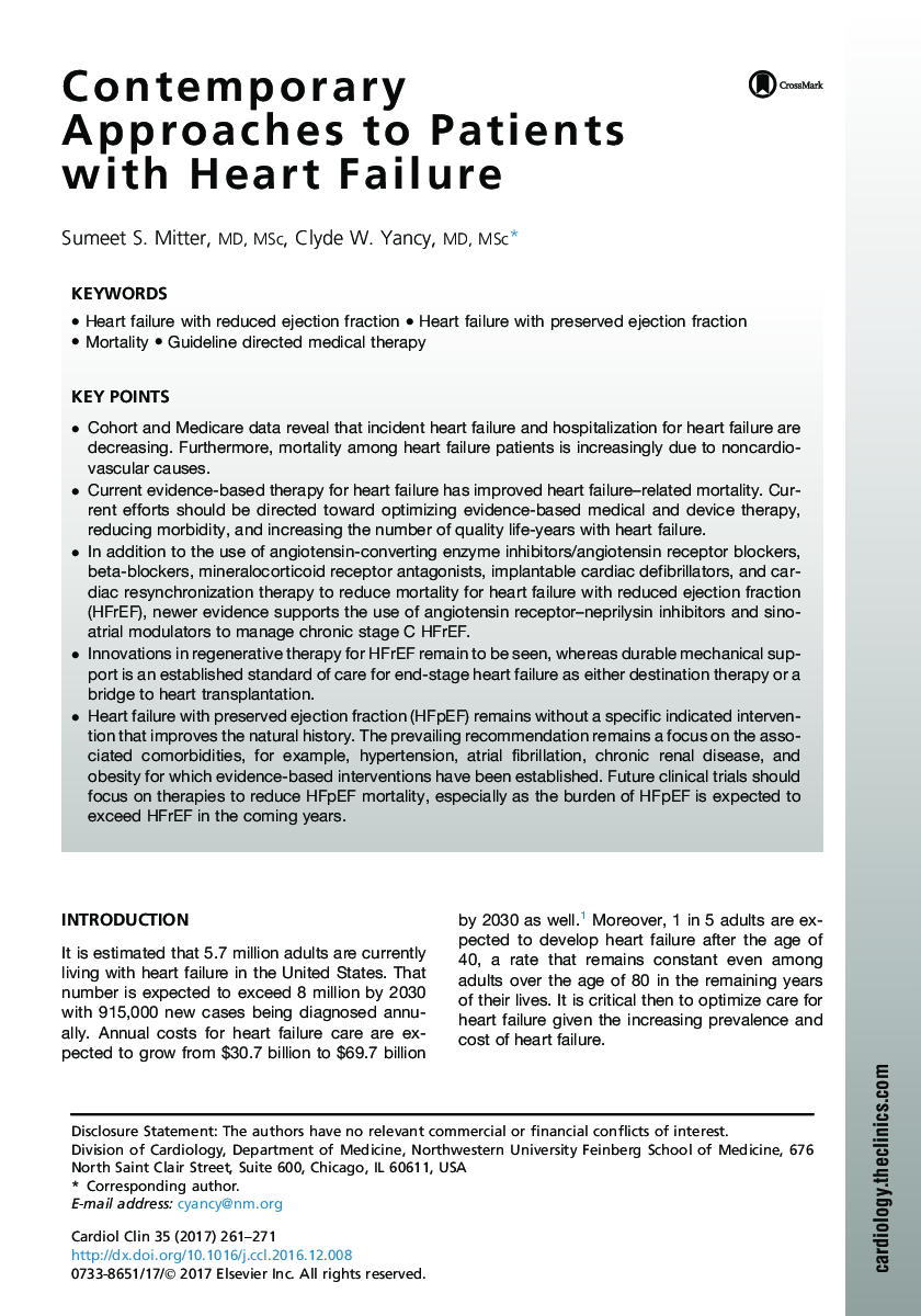 Contemporary Approaches to Patients with Heart Failure