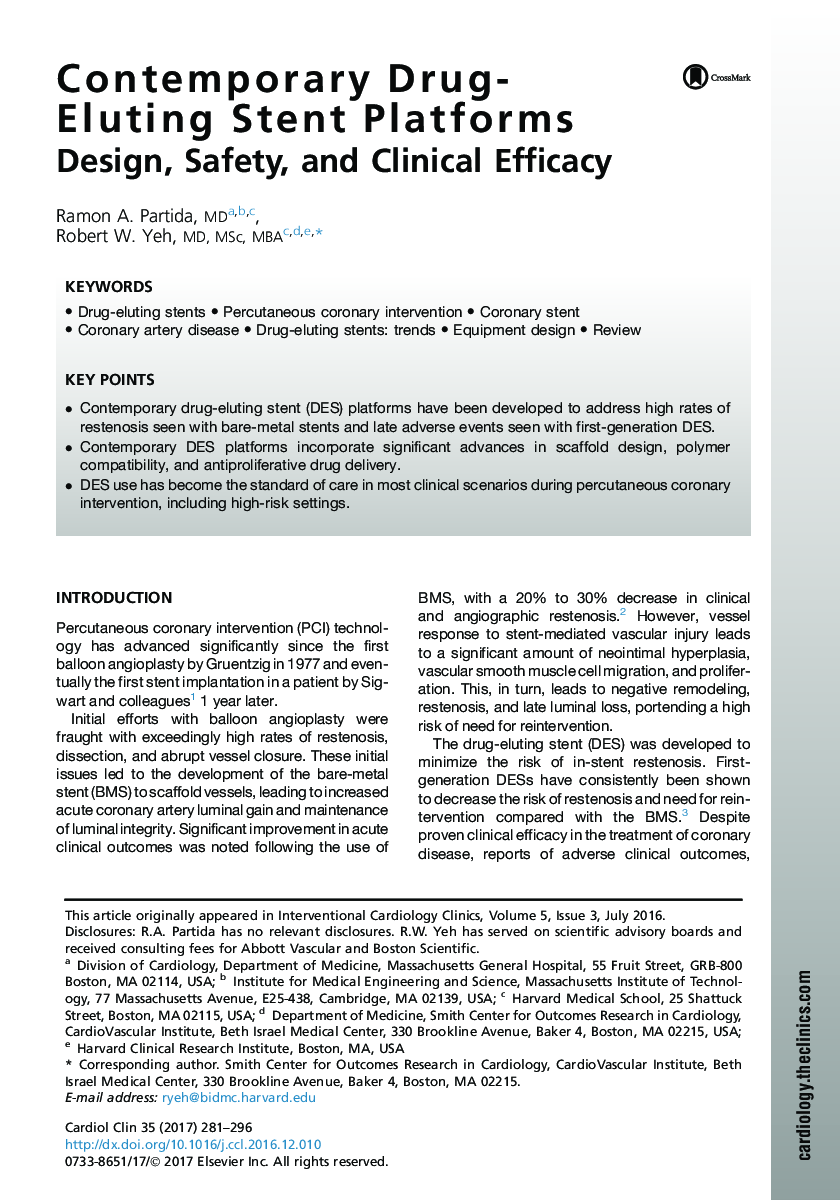 Contemporary Drug-Eluting Stent Platforms