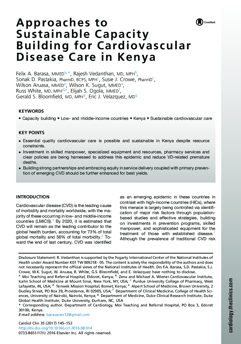 Approaches to Sustainable Capacity Building for Cardiovascular Disease Care in Kenya