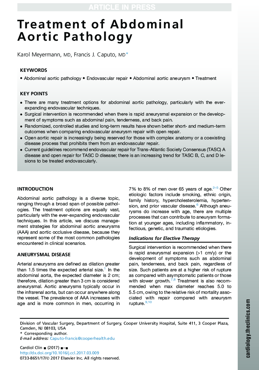 Treatment of Abdominal Aortic Pathology