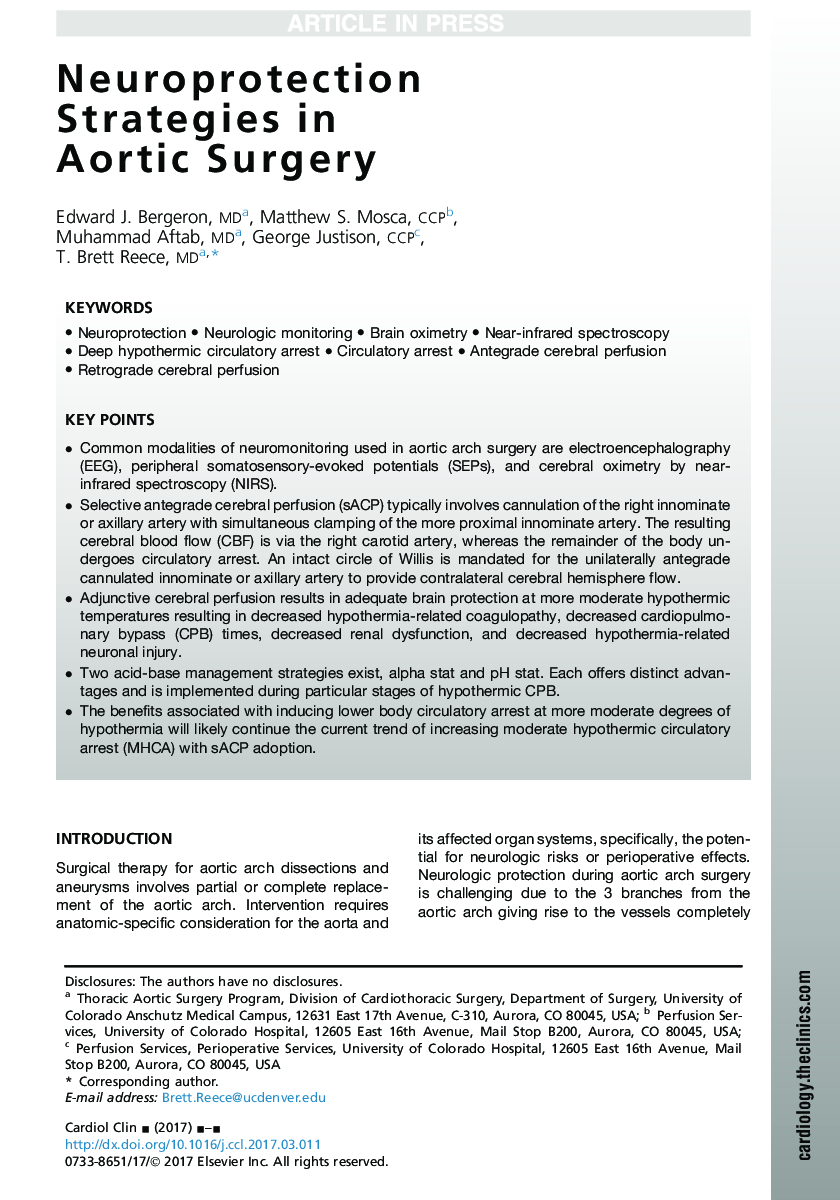 Neuroprotection Strategies in Aortic Surgery