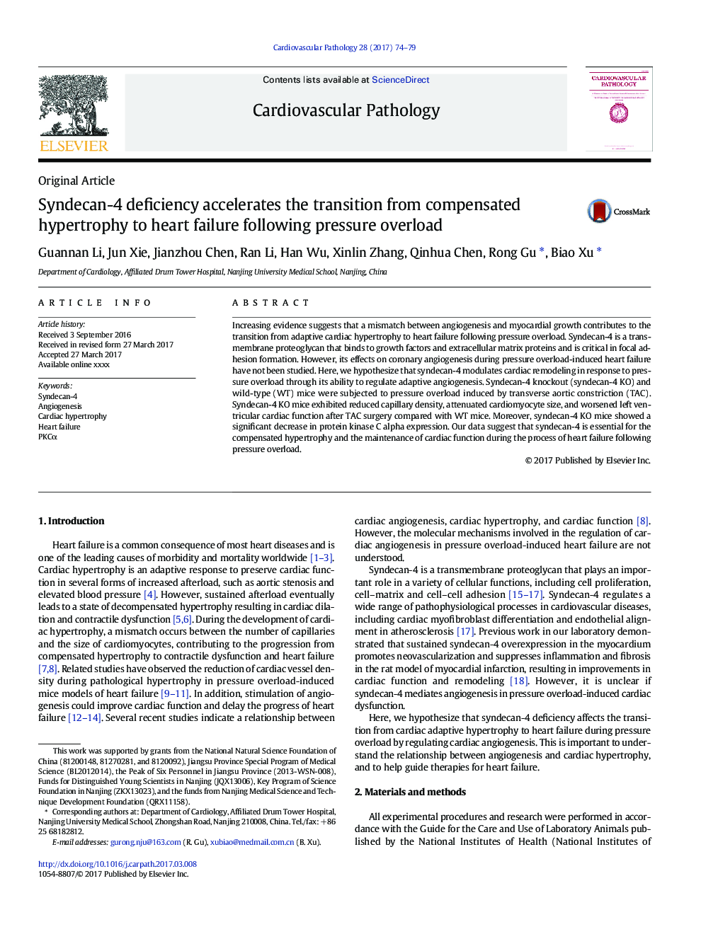 Syndecan-4 deficiency accelerates the transition from compensated hypertrophy to heart failure following pressure overload