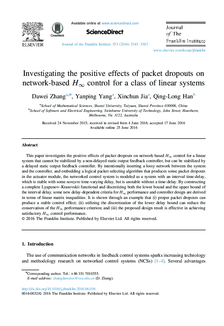 Investigating the positive effects of packet dropouts on network-based H∞H∞ control for a class of linear systems