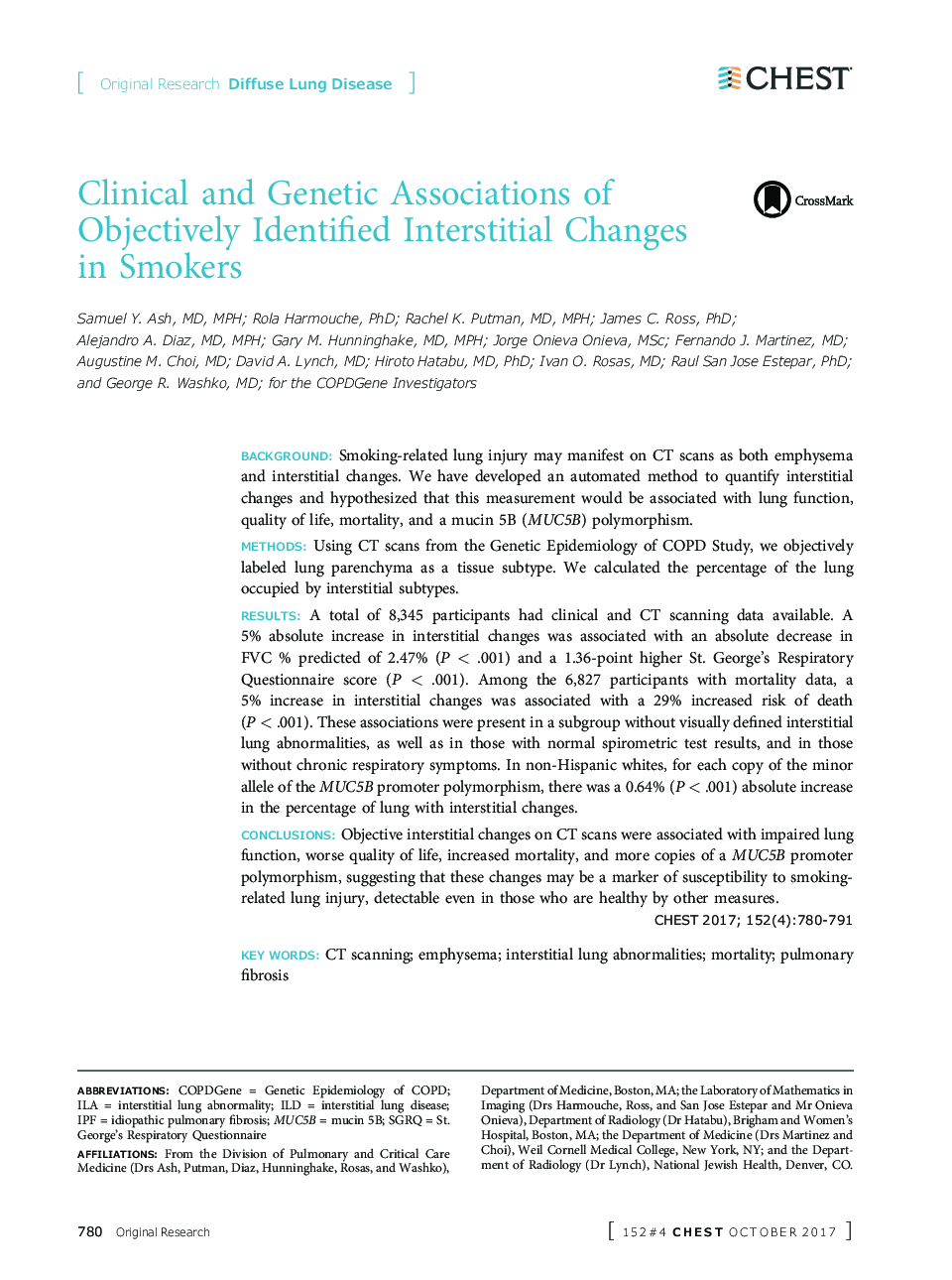 عکس صفحه اول مقاله: Clinical and Genetic Associations of Objectively Identified Interstitial Changes in Smokers Clinical and Genetic Associations of Objectively Identified Interstitial Changes in Smokers