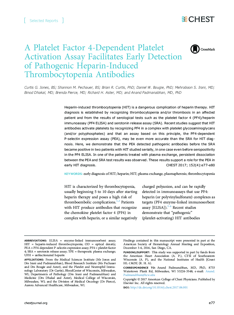 A Platelet Factor 4-Dependent Platelet Activation Assay Facilitates Early Detection of Pathogenic Heparin-Induced Thrombocytopenia Antibodies