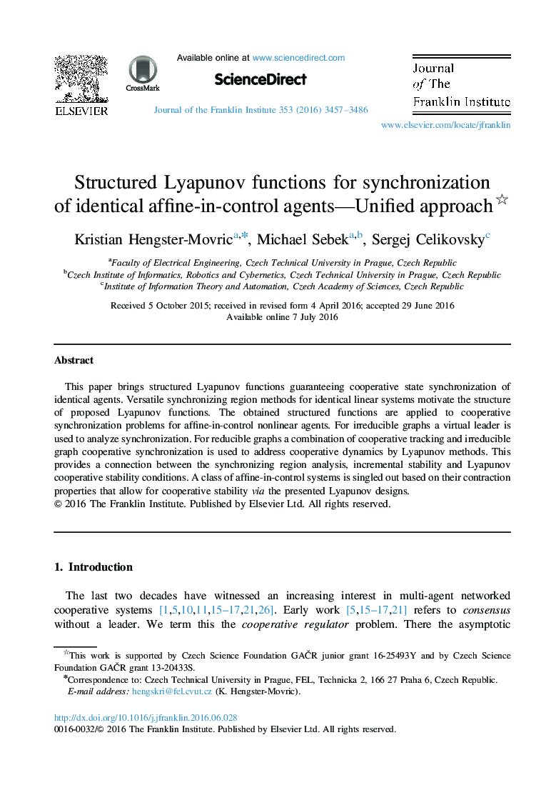 Structured Lyapunov functions for synchronization of identical affine-in-control agents—Unified approach 