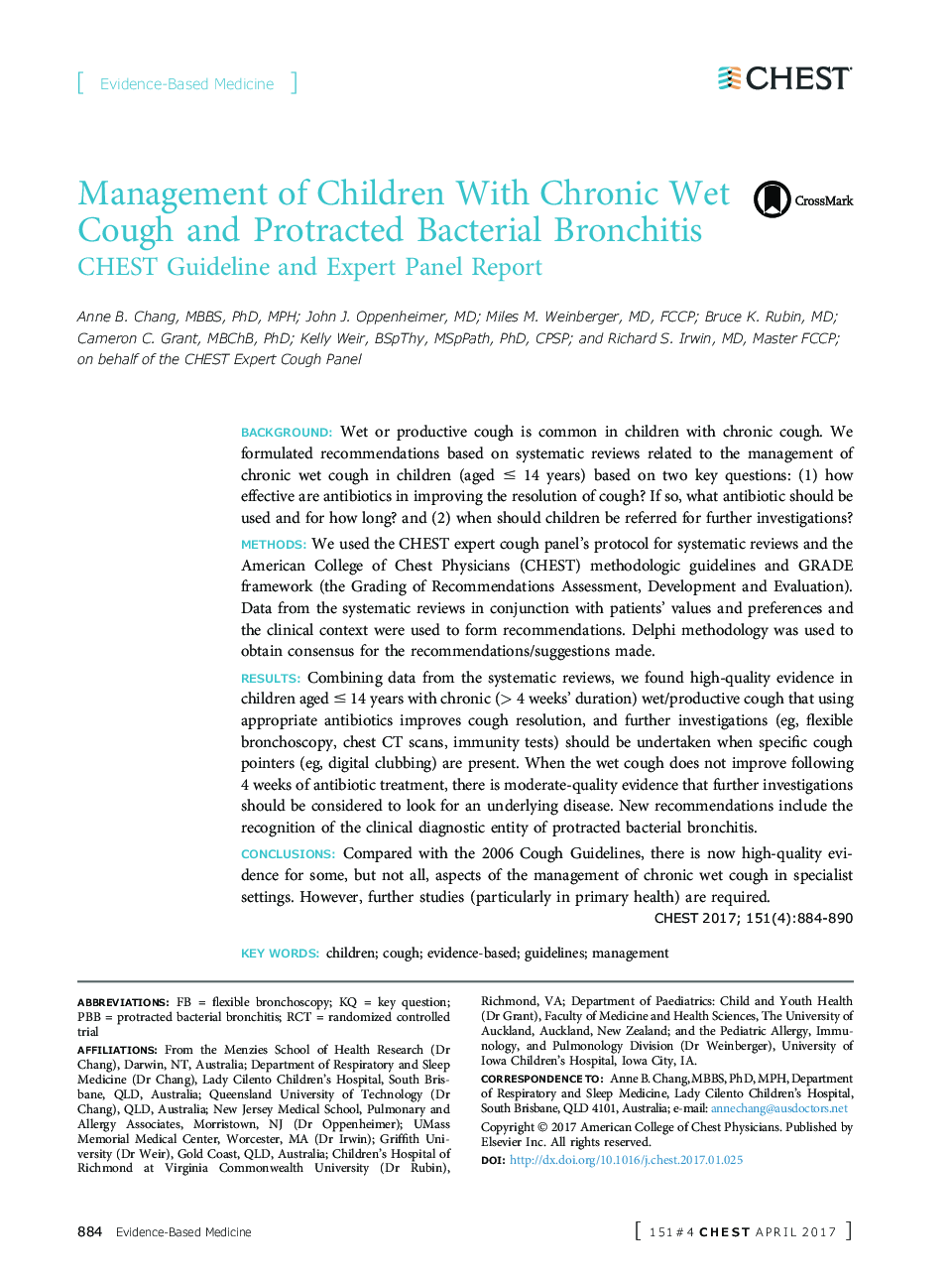 Management of Children With Chronic Wet Cough and Protracted Bacterial Bronchitis