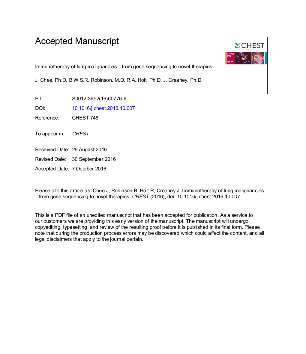 Immunotherapy for Lung Malignancies