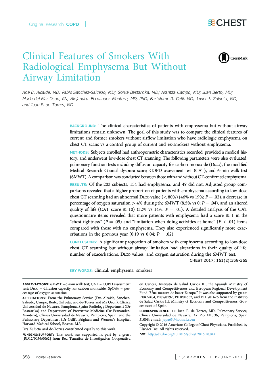 Original Research: COPDClinical Features of Smokers With Radiological Emphysema But Without Airway Limitation