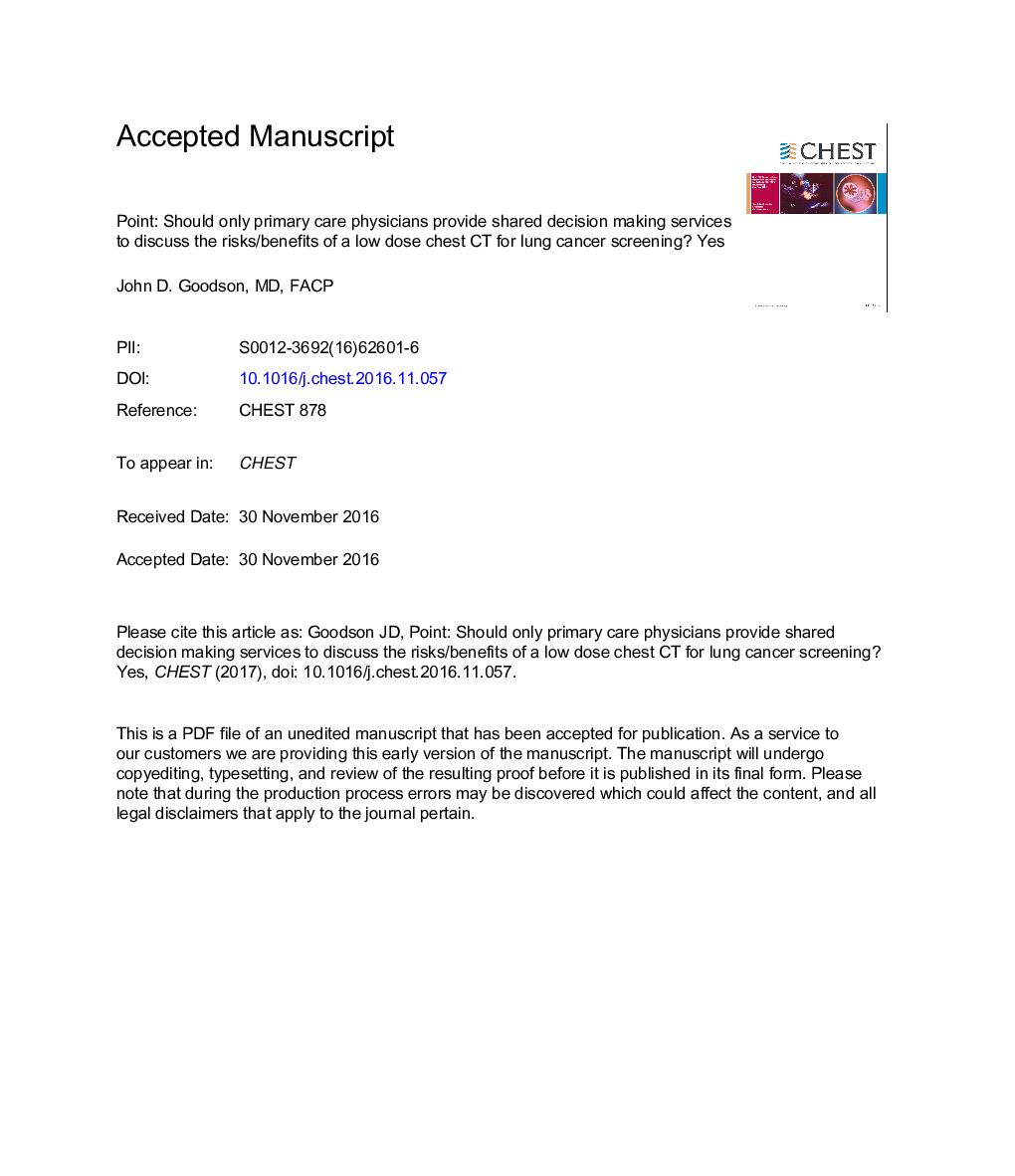 نکته: فقط پزشکان مراقبت اولیه باید خدمات تصمیم گیری مشترک را برای بحث در مورد خطر / مزایای سونوگرافی کم سینه برای غربالگری سرطان ریه ارائه دهند؟ بله 