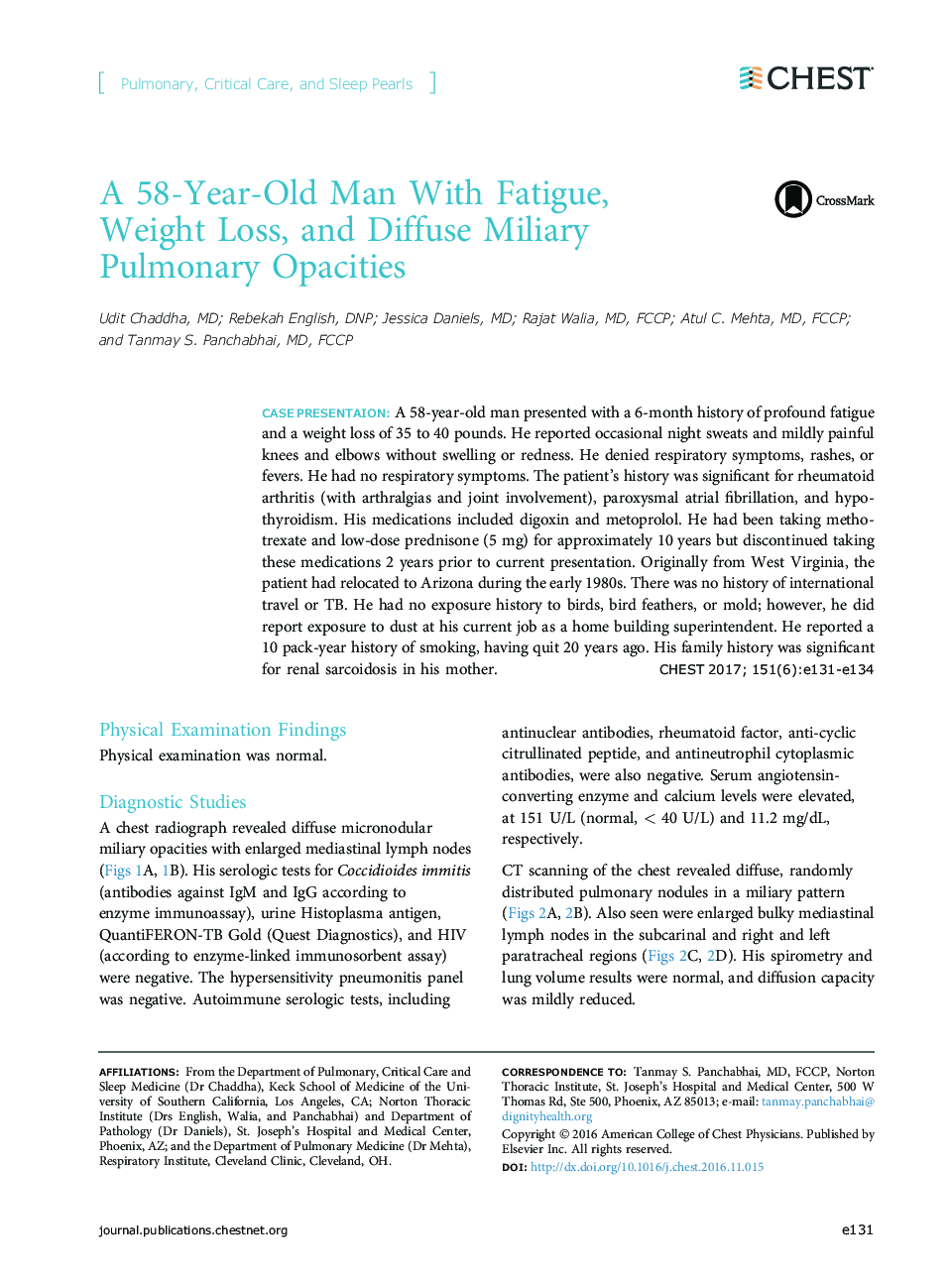 عکس صفحه اول مقاله: A 58-Year-Old Man With Fatigue, Weight Loss, and Diffuse Miliary Pulmonary Opacities A 58-Year-Old Man With Fatigue, Weight Loss, and Diffuse Miliary Pulmonary Opacities