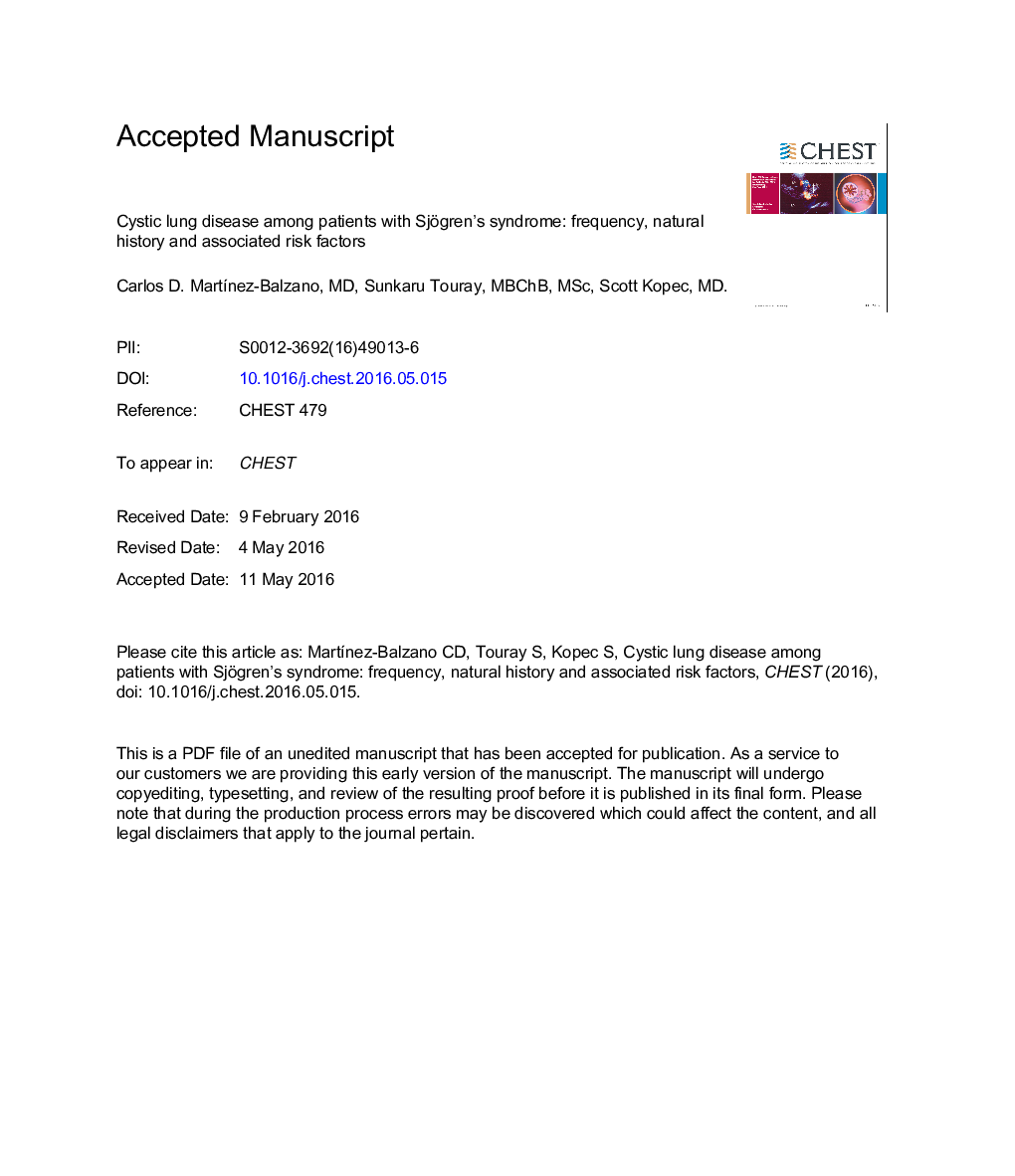 Cystic Lung Disease Among Patients With Sjögren Syndrome