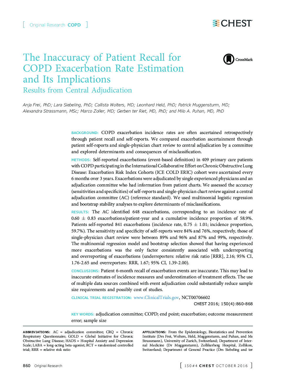 The Inaccuracy of Patient Recall for COPD Exacerbation Rate Estimation and Its Implications