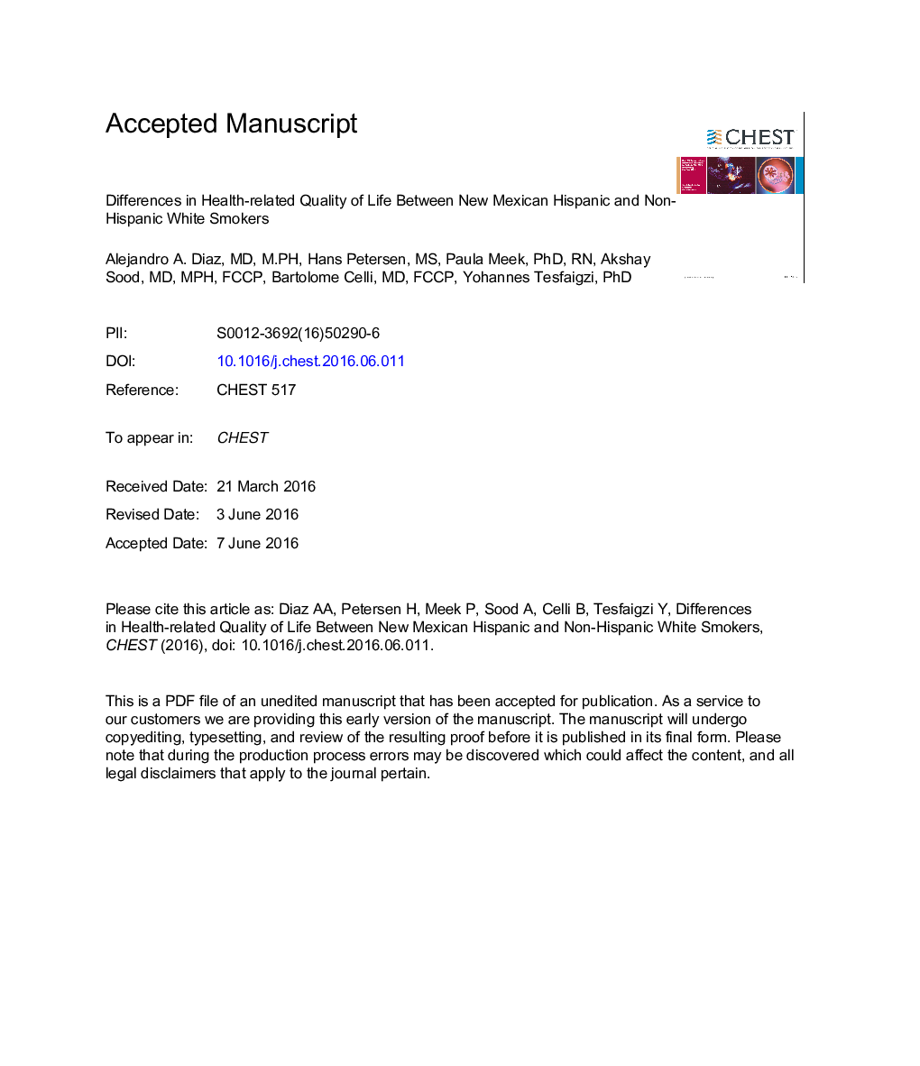 Differences in Health-Related Quality of Life Between New Mexican Hispanic and Non-Hispanic White Smokers