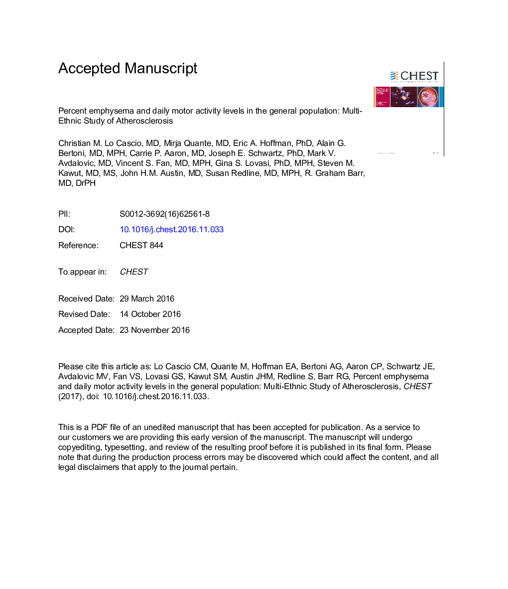 Percent Emphysema and Daily Motor Activity Levels in the General Population