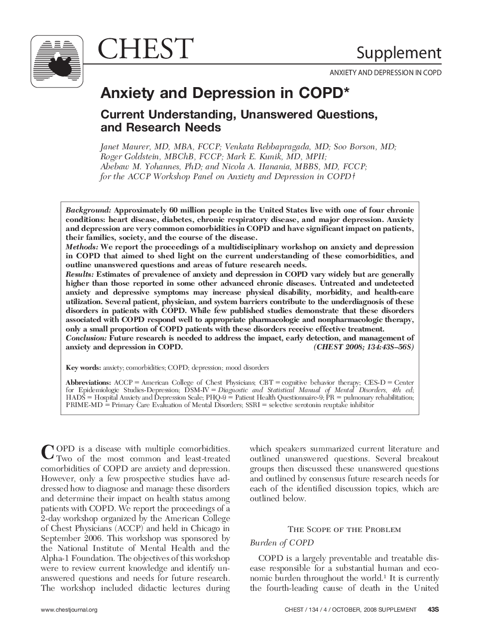 Anxiety and Depression in COPD