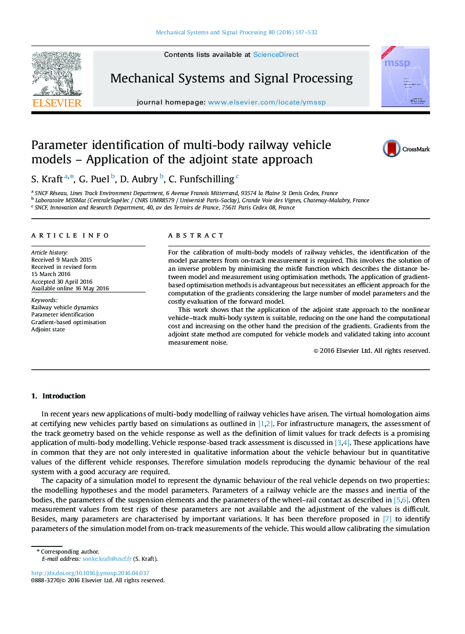 Parameter identification of multi-body railway vehicle models – Application of the adjoint state approach