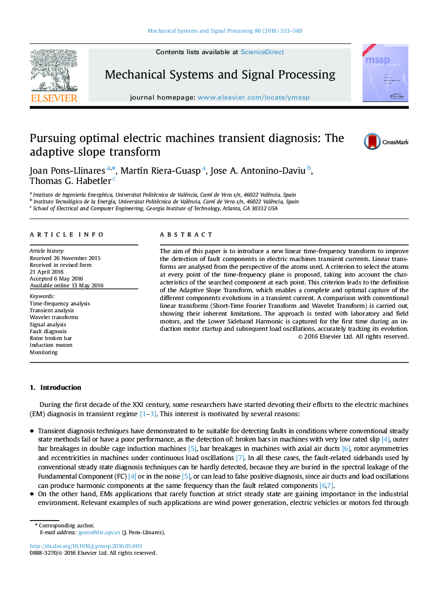 Pursuing optimal electric machines transient diagnosis: The adaptive slope transform
