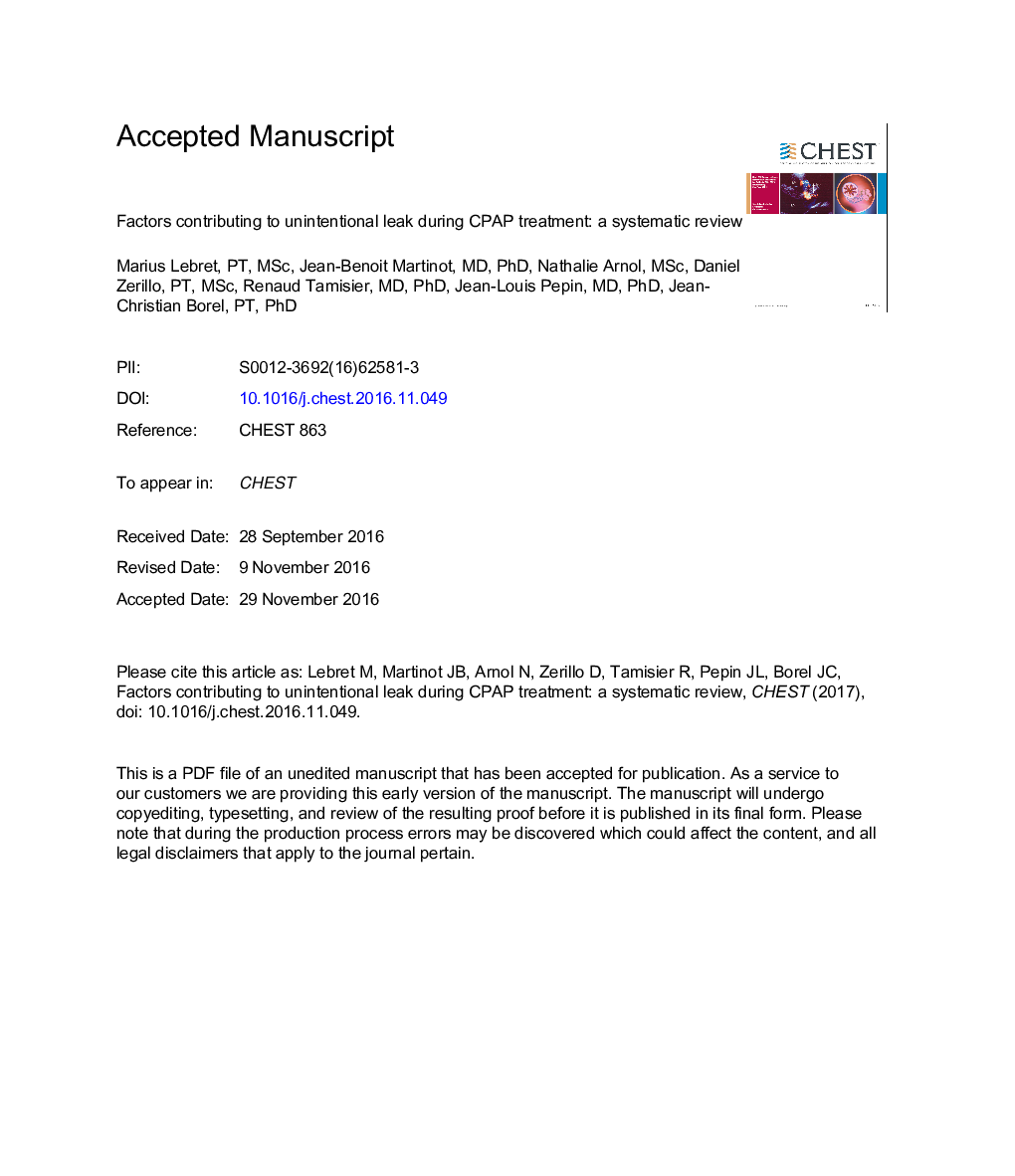 Factors Contributing to Unintentional Leak During CPAP Treatment