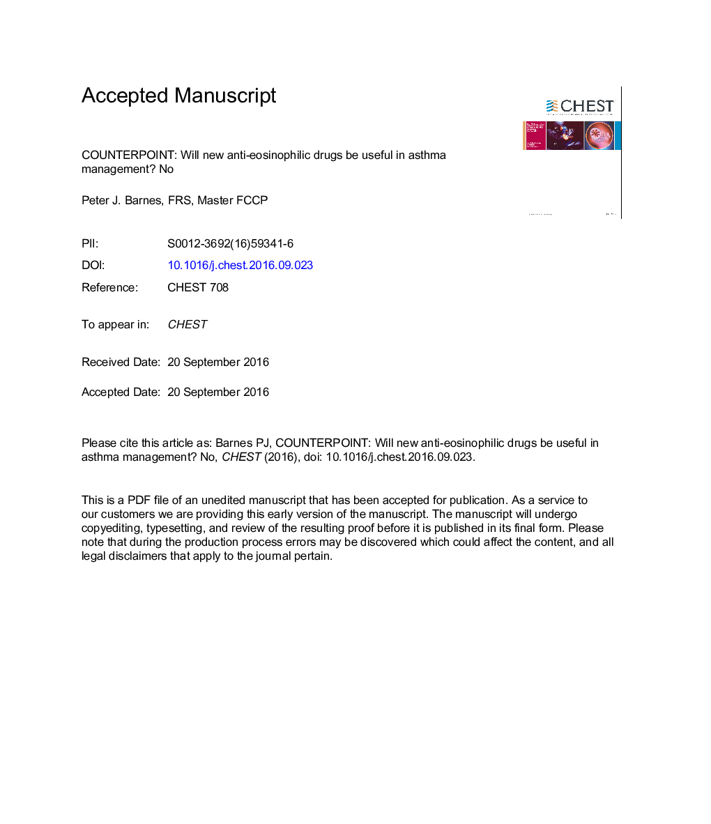 COUNTERPOINT: Will New Anti-eosinophilic Drugs Be Useful in Asthma Management? No