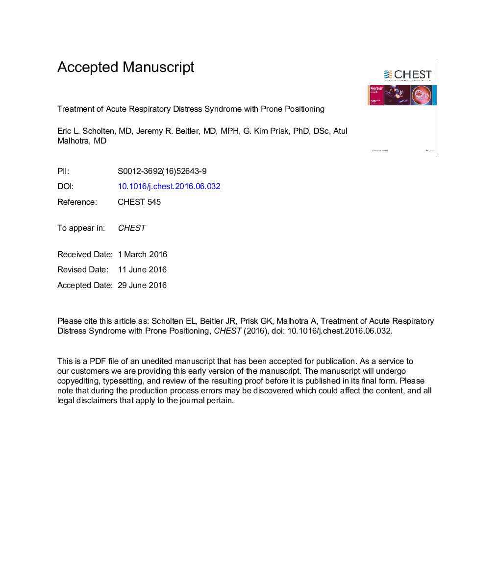 Treatment of ARDS With Prone Positioning