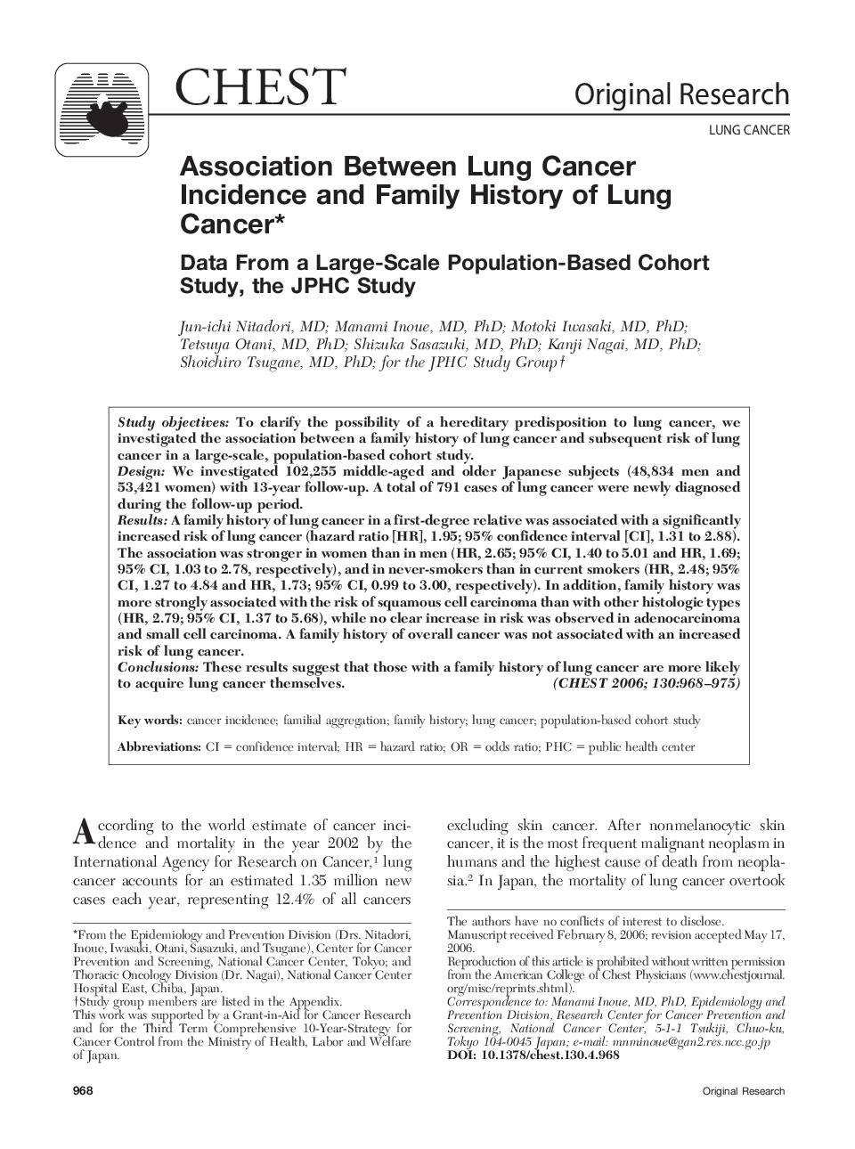 Association Between Lung Cancer Incidence and Family History of Lung Cancer