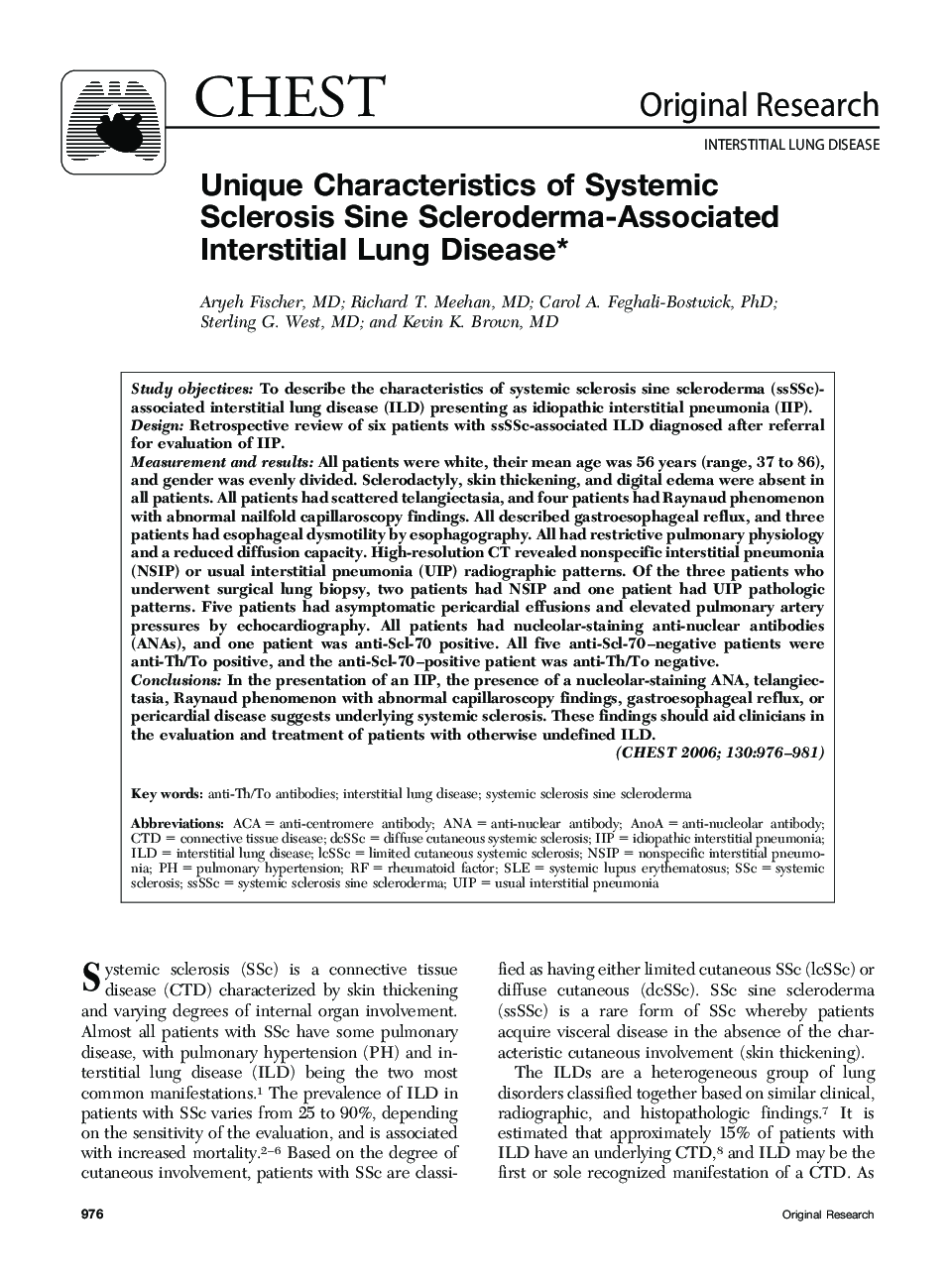 Unique Characteristics of Systemic Sclerosis Sine Scleroderma-Associated Interstitial Lung Disease
