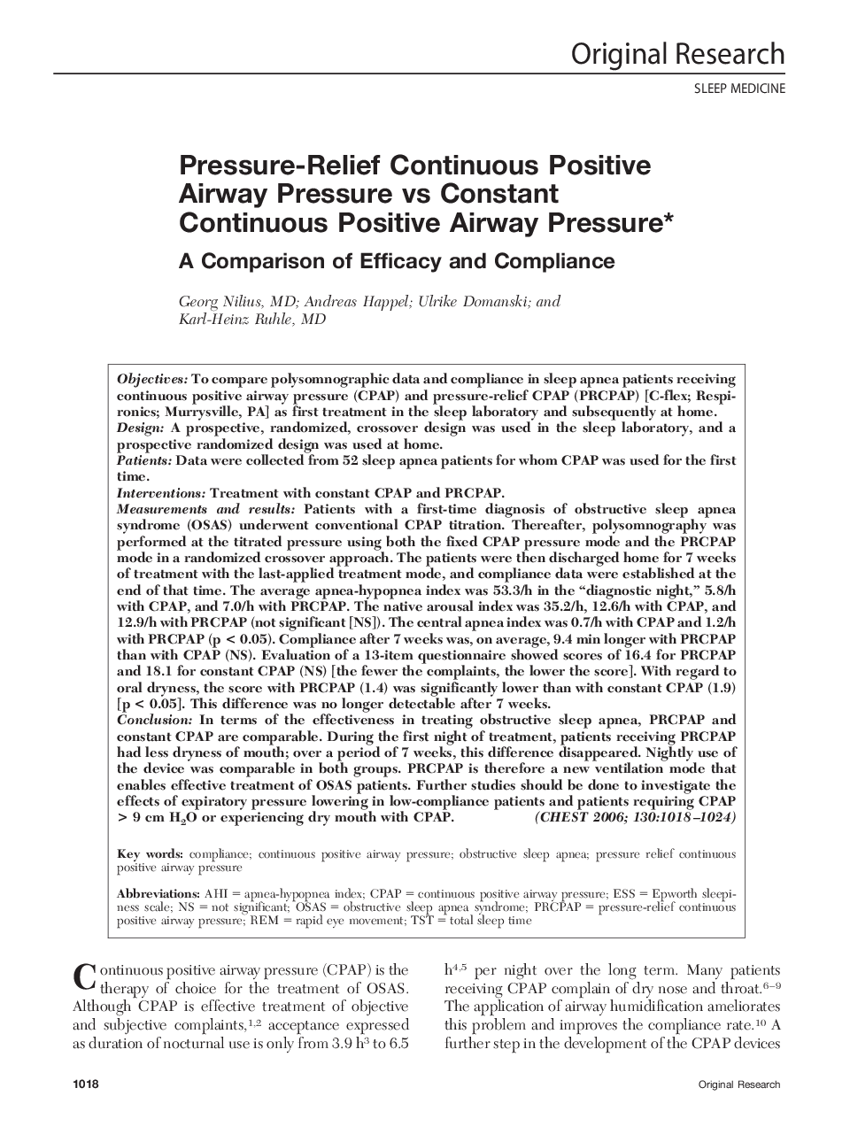 Pressure-Relief Continuous Positive Airway Pressure vs Constant Continuous Positive Airway Pressure