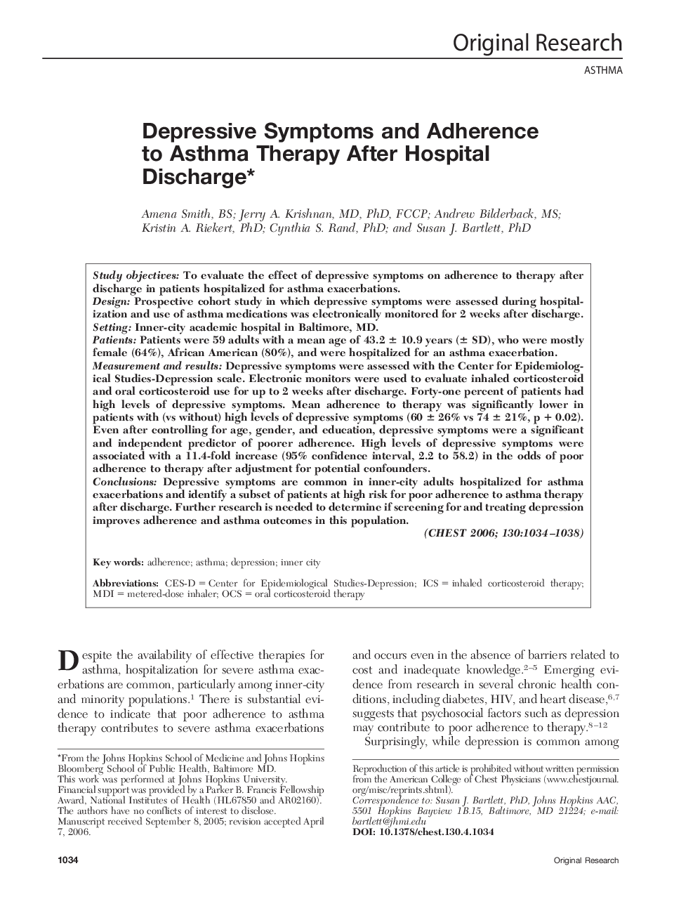 Depressive Symptoms and Adherence to Asthma Therapy After Hospital Discharge