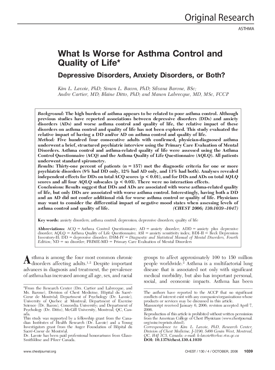 What Is Worse for Asthma Control and Quality of Life