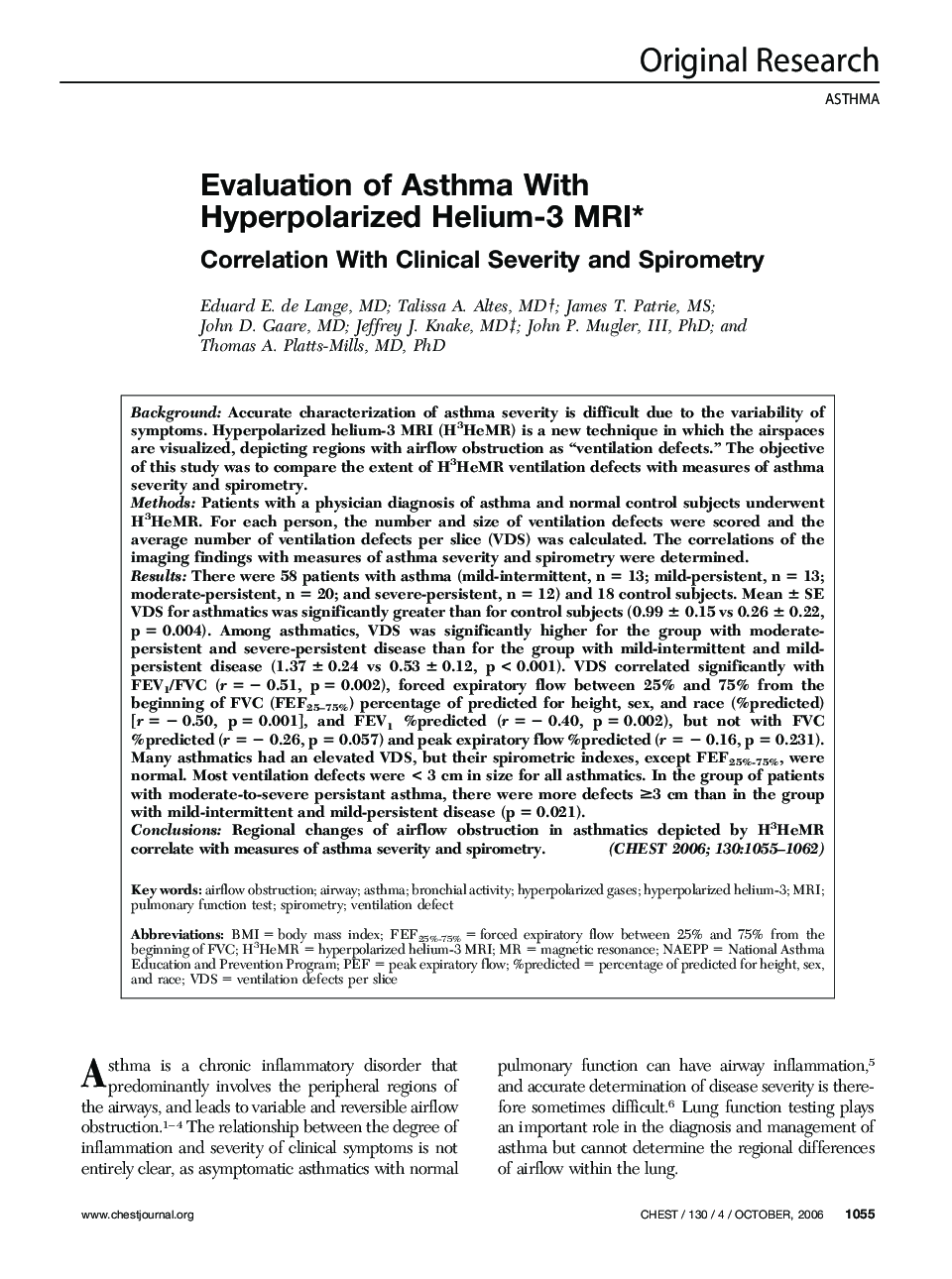 Evaluation of Asthma With Hyperpolarized Helium-3 MRI