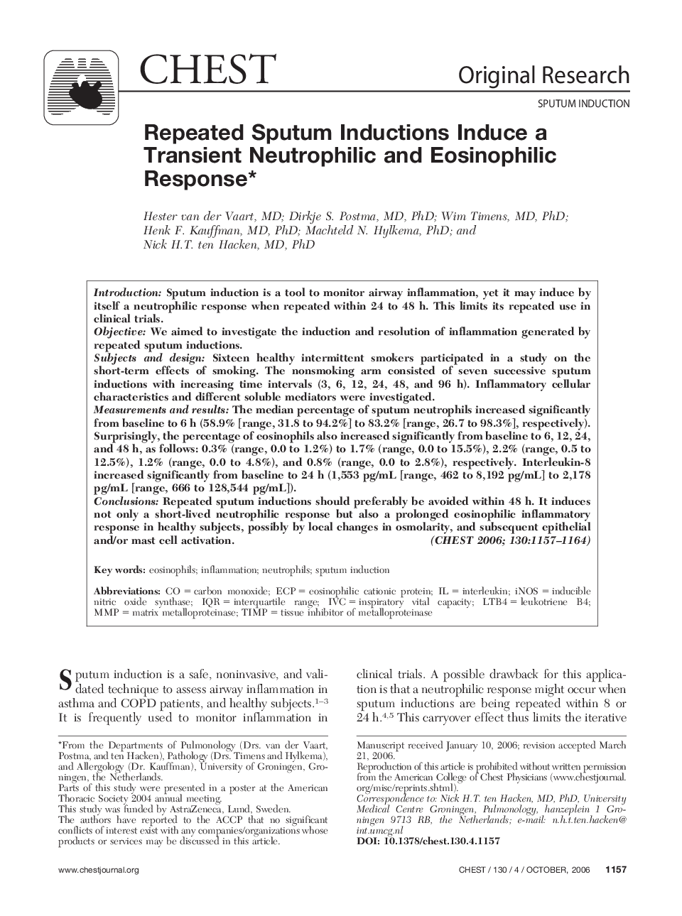 Repeated Sputum Inductions Induce a Transient Neutrophilic and Eosinophilic Response