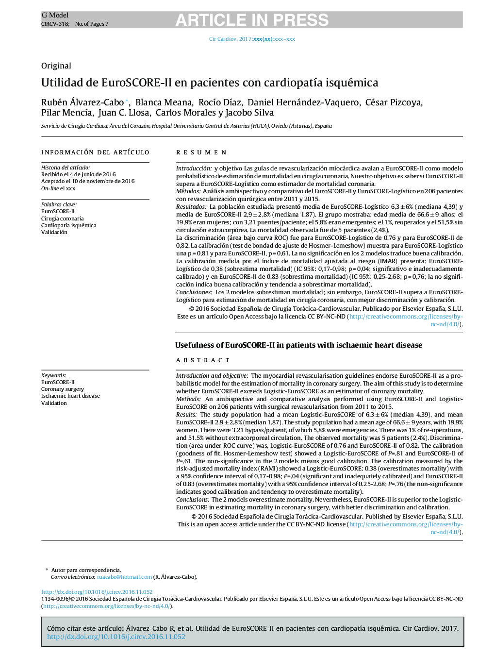 Utilidad de EuroSCORE-II en pacientes con cardiopatÃ­a isquémica