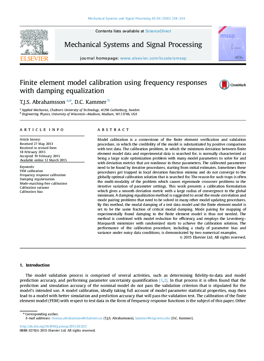 Finite element model calibration using frequency responses with damping equalization