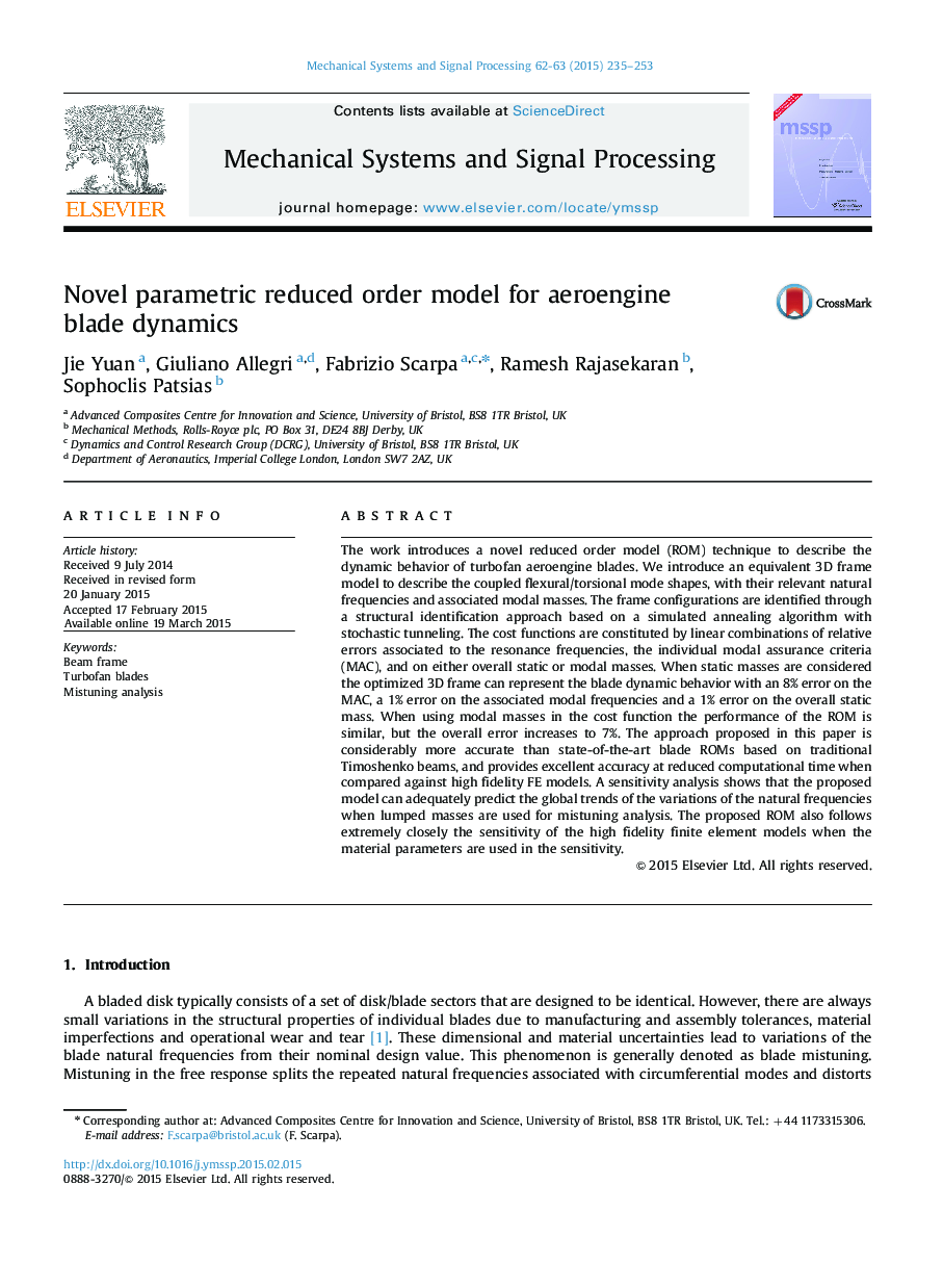 Novel parametric reduced order model for aeroengine blade dynamics