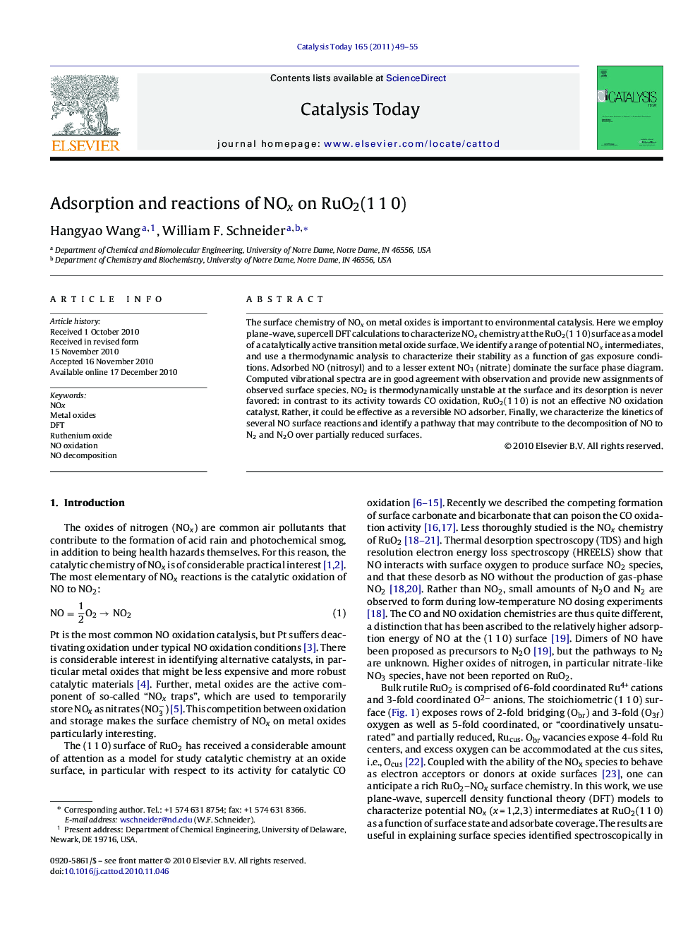 Adsorption and reactions of NOx on RuO2(1 1 0)