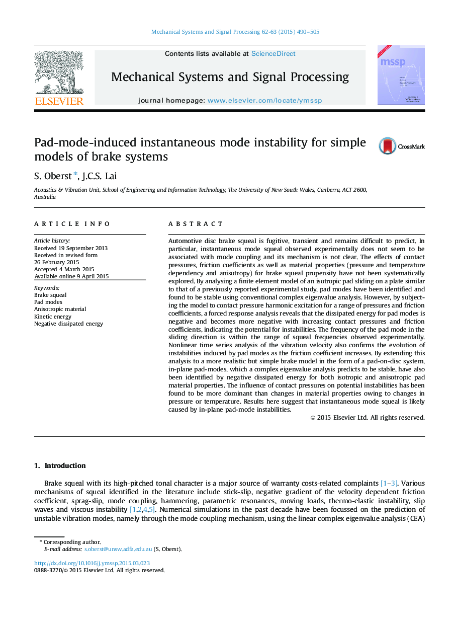 Pad-mode-induced instantaneous mode instability for simple models of brake systems