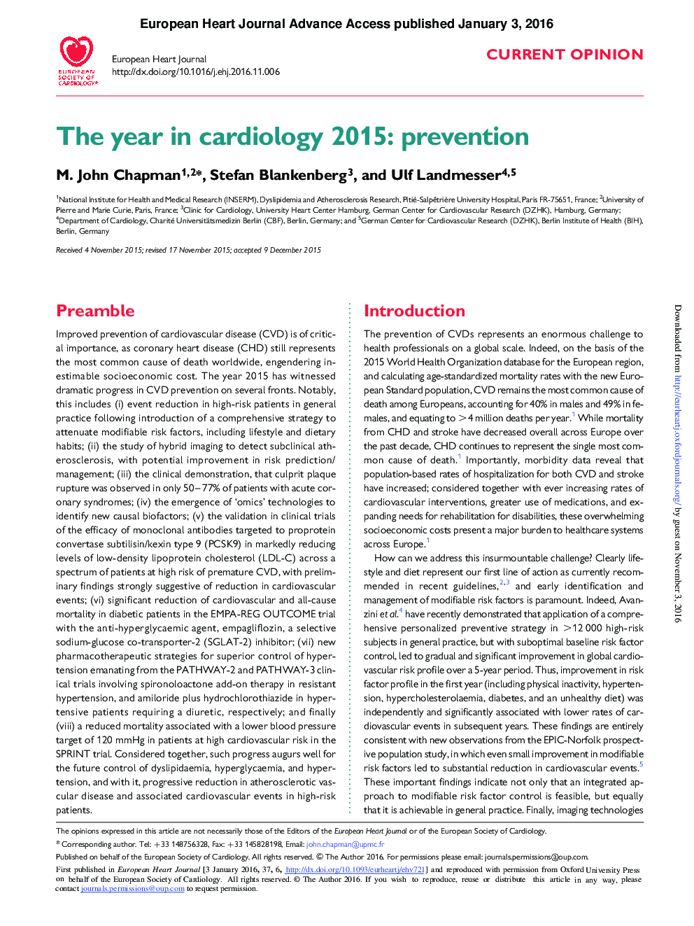 The year in cardiology 2015: prevention