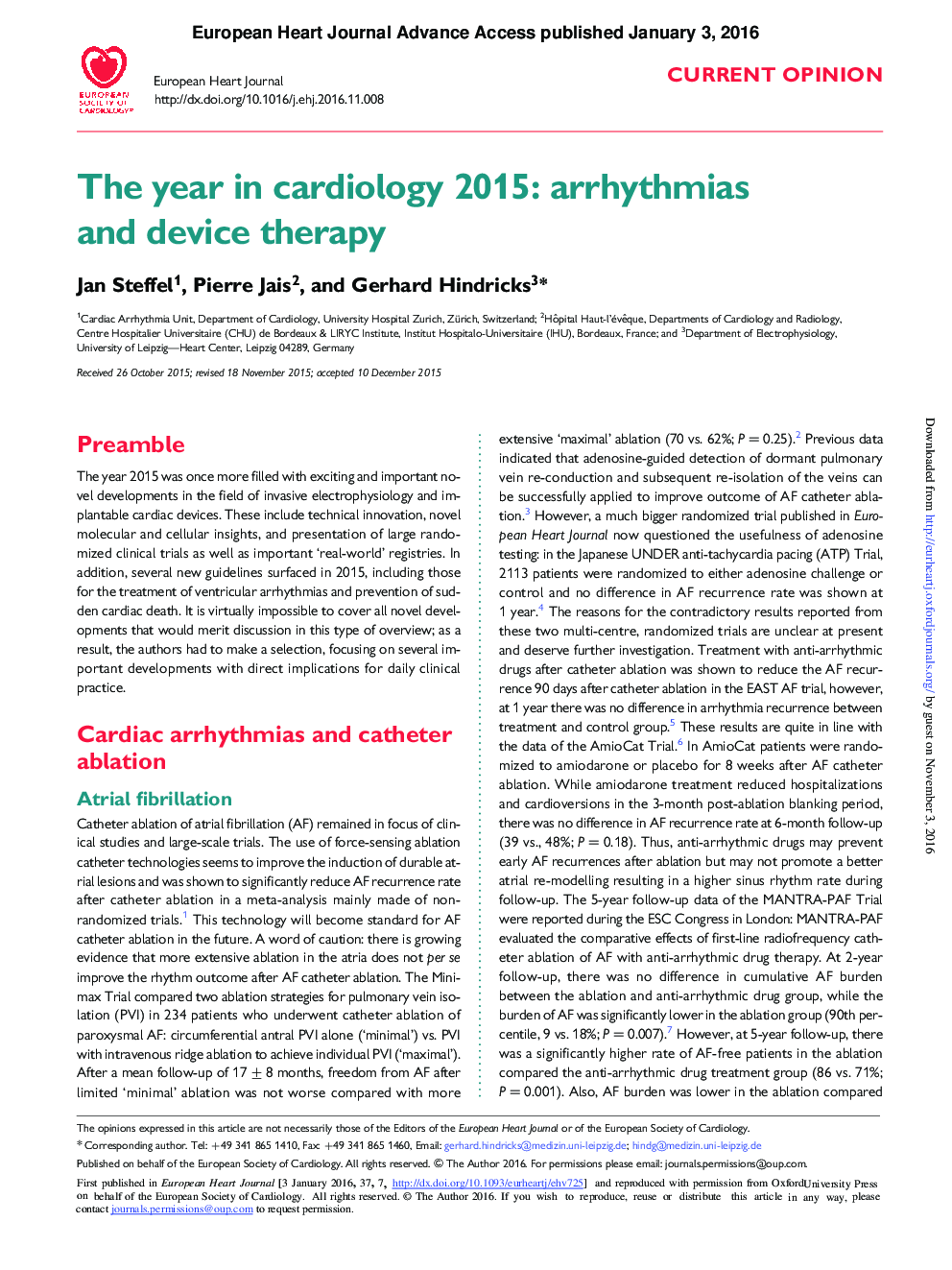 The year in cardiology 2015: arrhythmias and device therapy