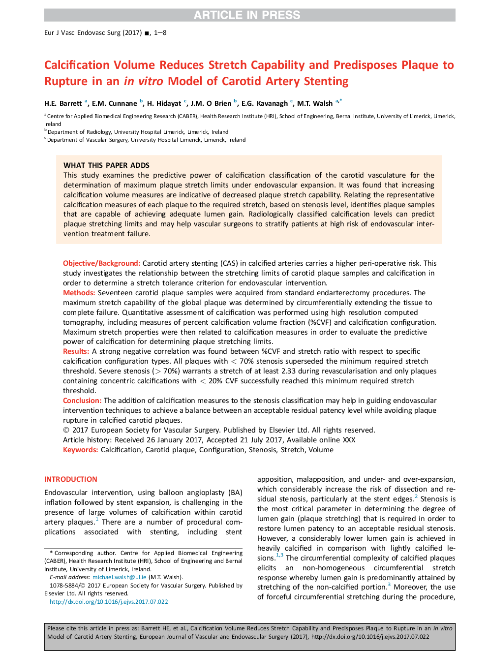 Calcification Volume Reduces Stretch Capability and Predisposes Plaque to Rupture in an inÂ vitro Model of Carotid Artery Stenting