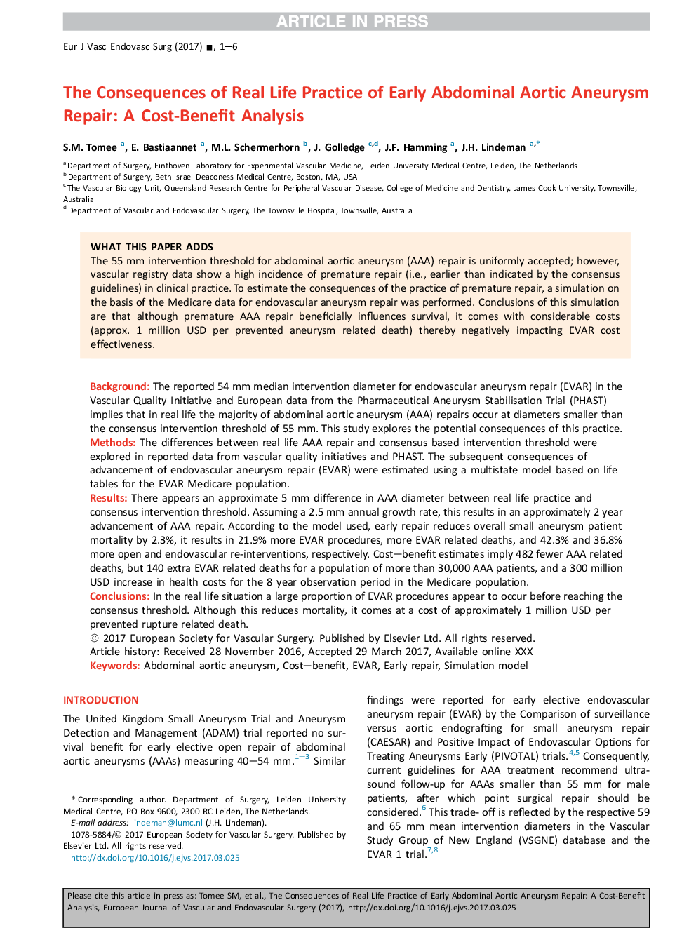 اثرات تمرین زندگی واقعی تعمیرات آئرئید آئورت شکمی اولیه: یک تجزیه و تحلیل هزینه-سود 