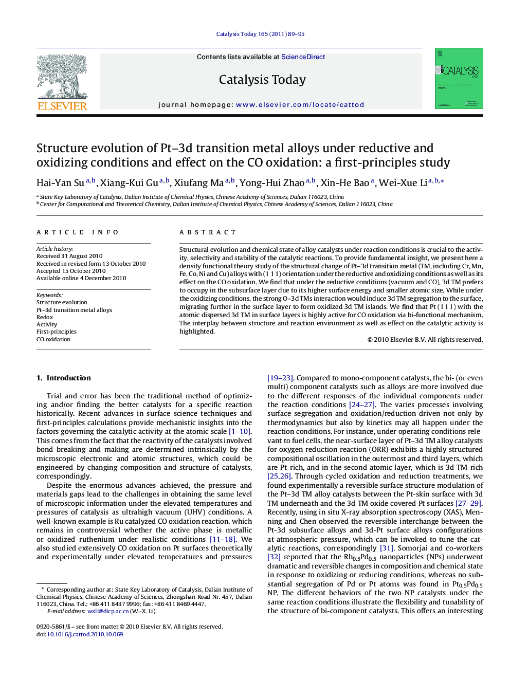 Structure evolution of Pt–3d transition metal alloys under reductive and oxidizing conditions and effect on the CO oxidation: a first-principles study