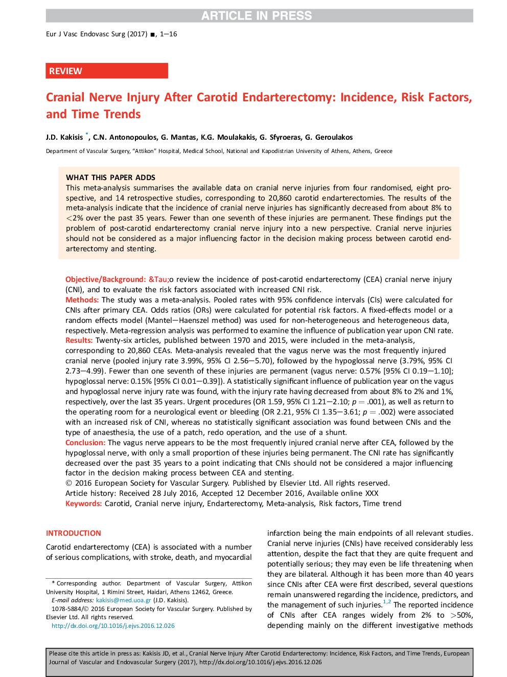 Cranial Nerve Injury After Carotid Endarterectomy: Incidence, Risk Factors, and Time Trends