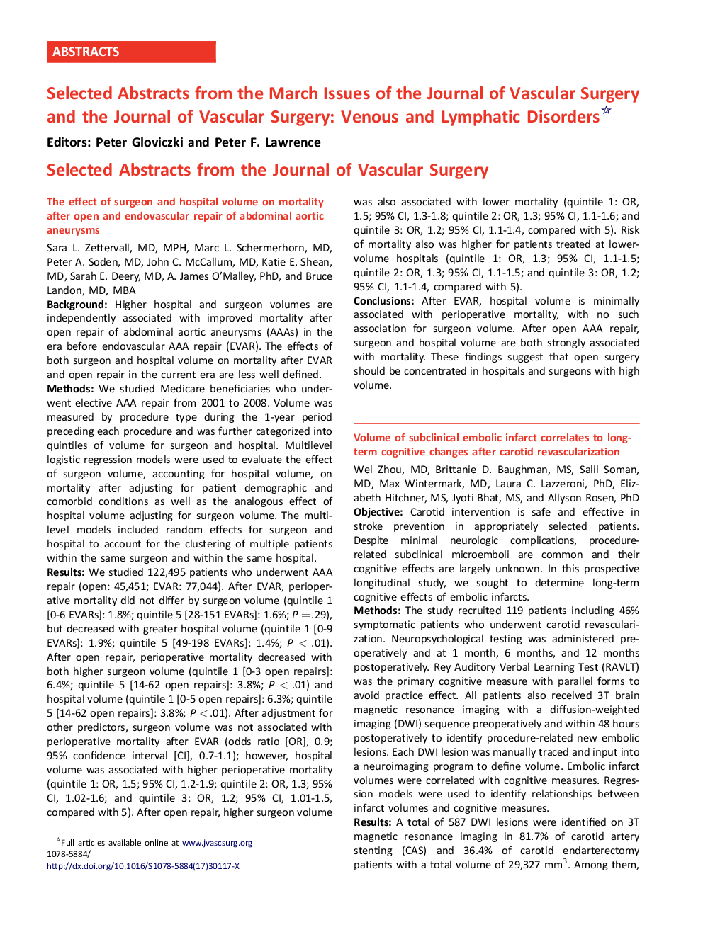 خلاصه های انتخاب شده از شماره های مارس مجله جراحی عروق و مجله جراحی عروق: اختلالات درماتولوژیک و لنفاوی 