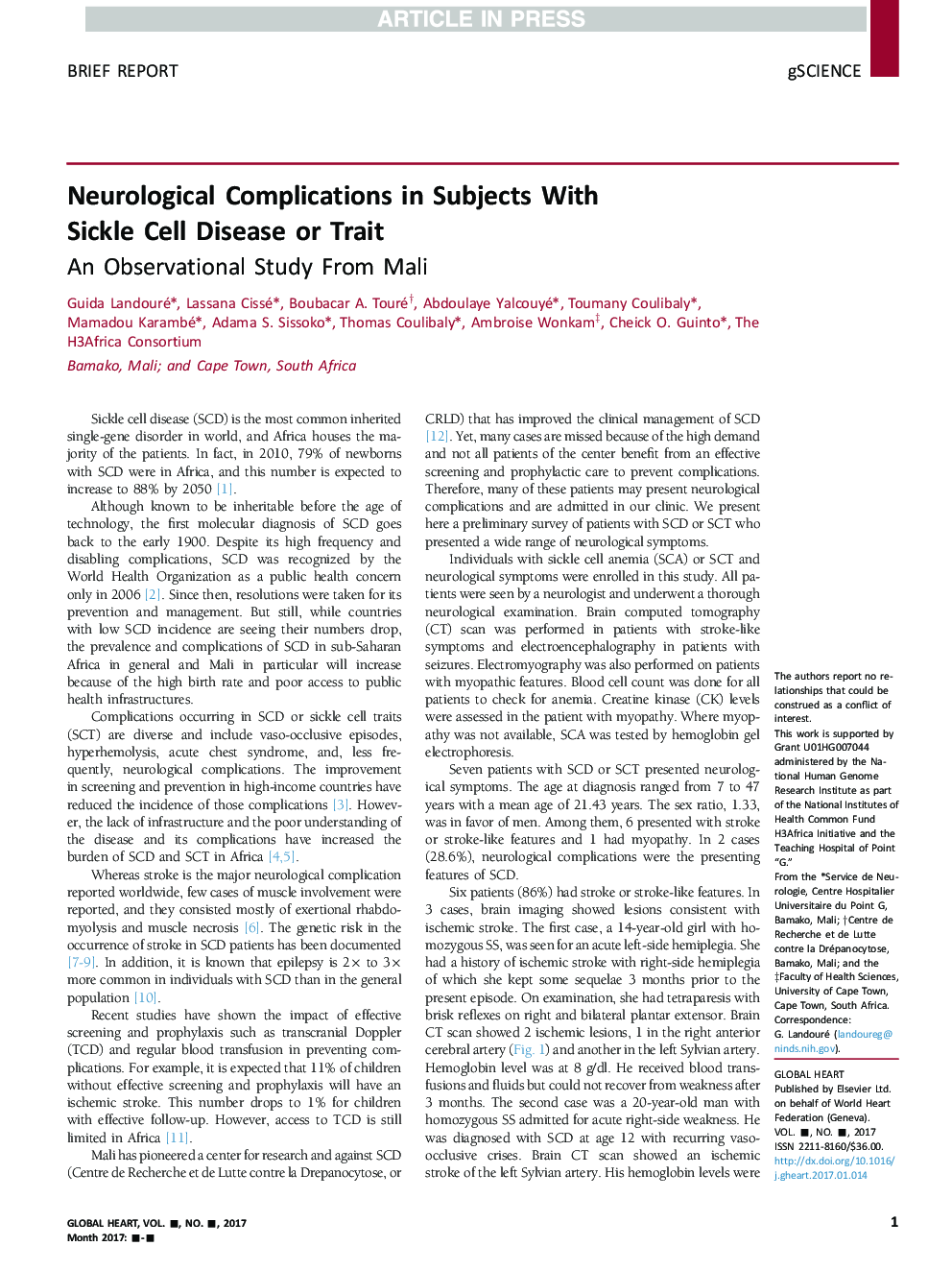 Neurological Complications in Subjects With Sickle Cell Disease or Trait
